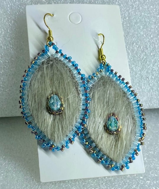marquise furred iceseal and crystal bead earrings
