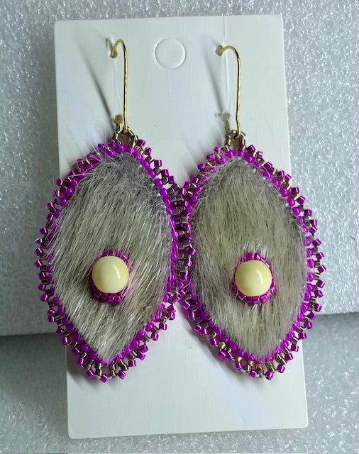 marquise furred iceseal and mammoth bead earrings